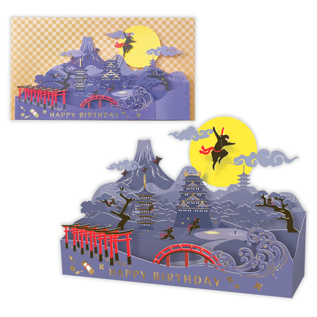 "Hello Nippon" Moonlit Night Ninja Pop-Up Birthday Card