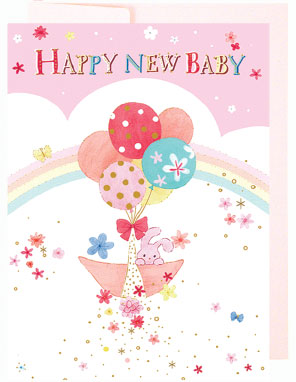 Die-Cut Tri-Fold Baby Card Pink (For Girl)
